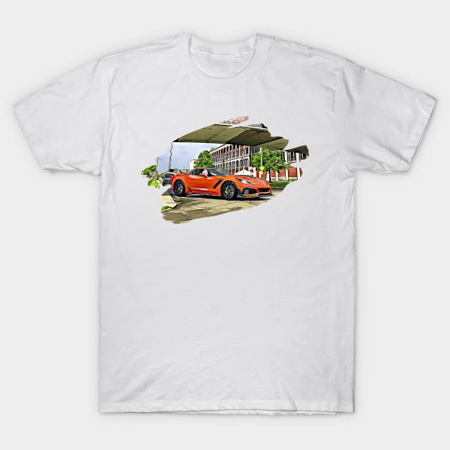 Corvette ZR1 Detroit Print T-Shirt by Auto-Prints